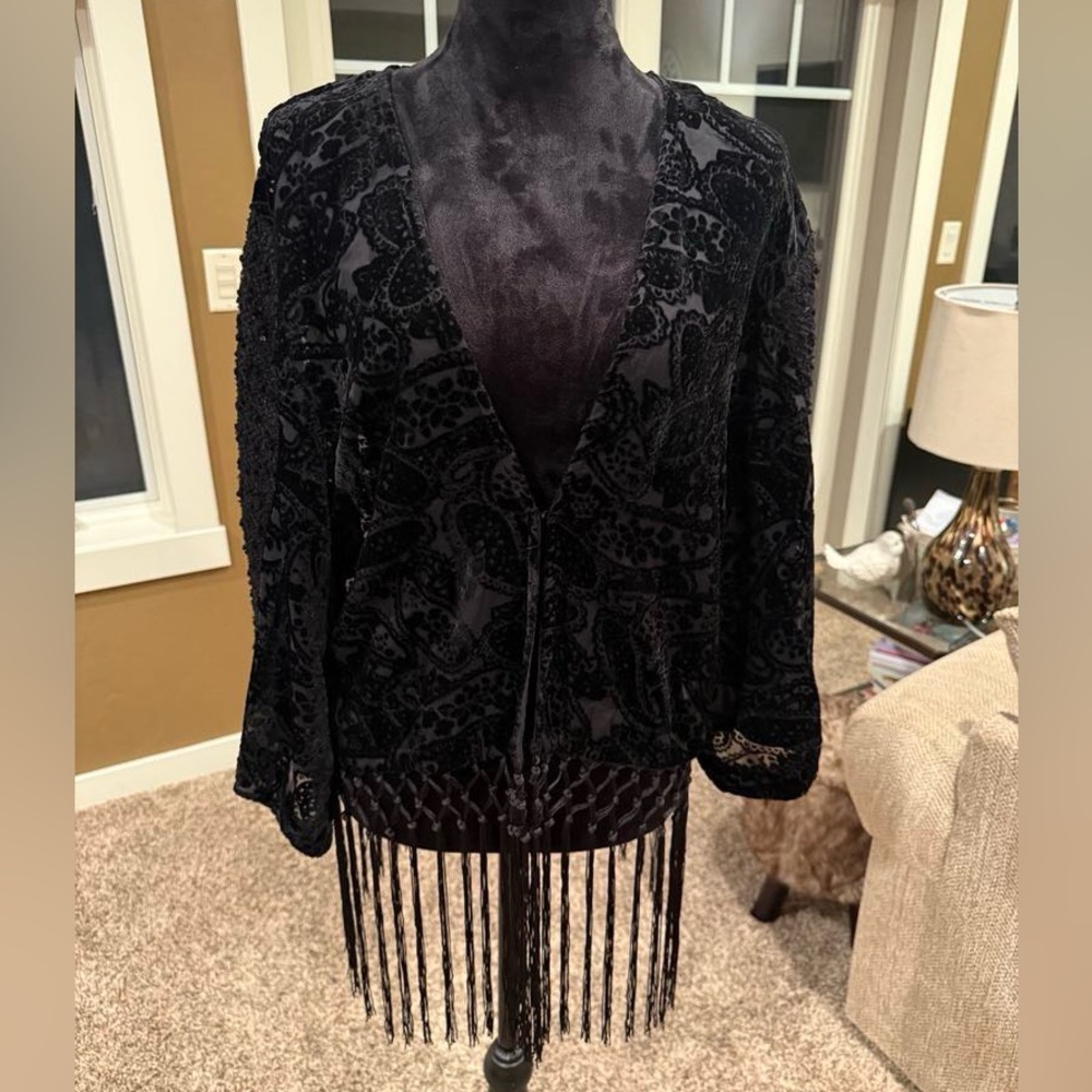 Miss Me Black Velvet Fringe Cardigan Size M